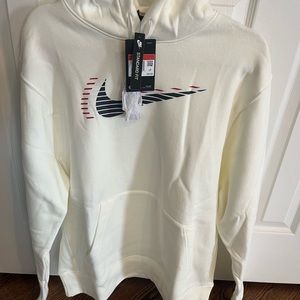 Nike Men’s Hoodie. NWT. Off white with black/red accents. Size Large.